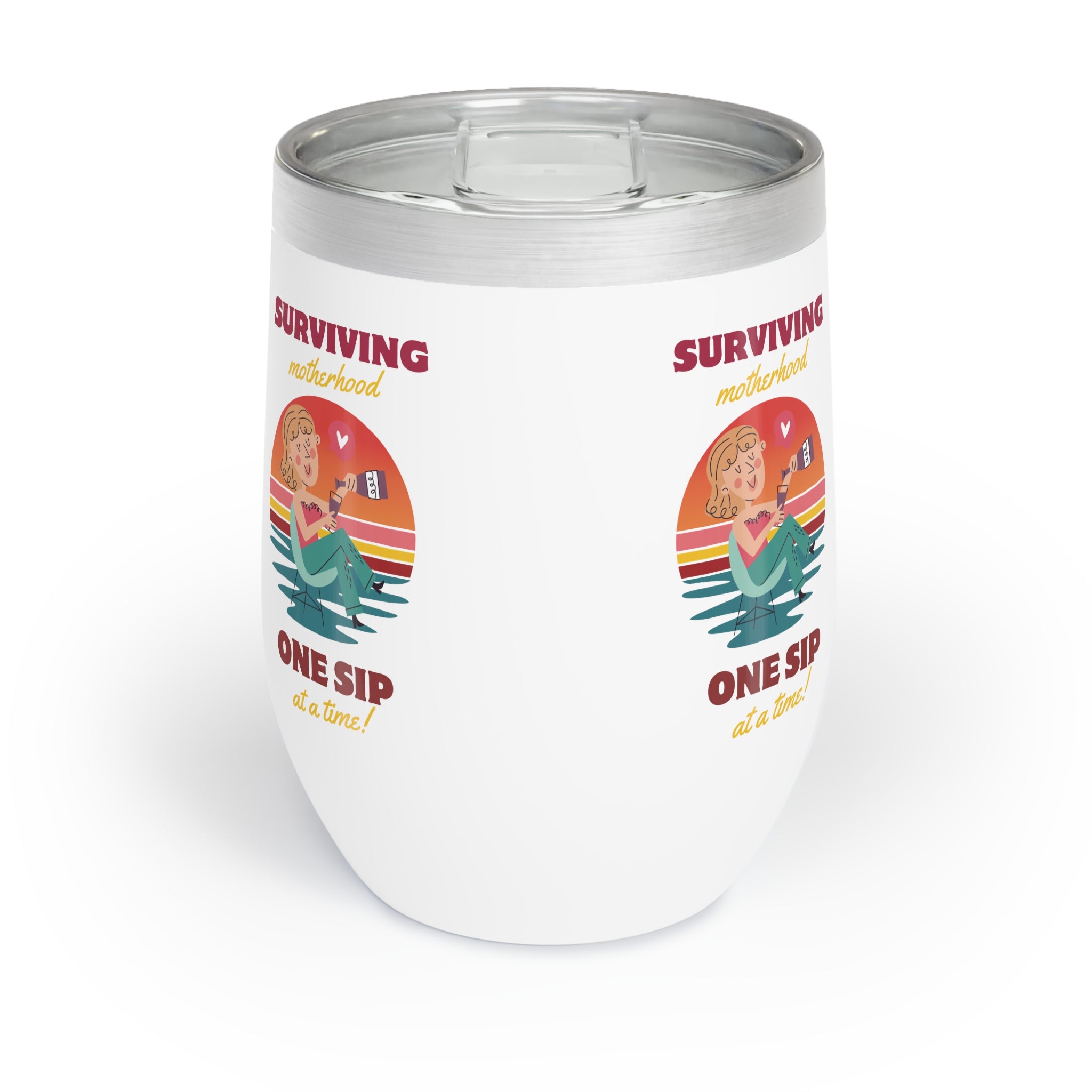 SURVIVING MOTHERHOOD ONE SIP AT A TIME Chill Wine Tumbler Wine Tumbler Printify   