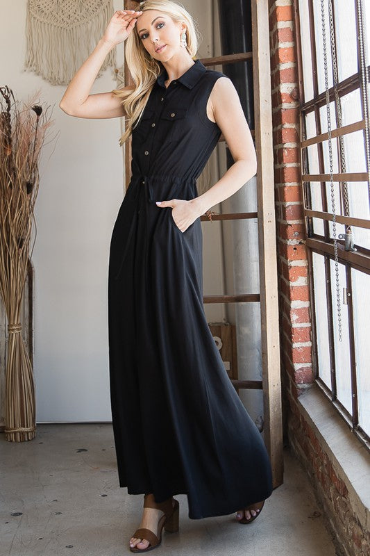 Jade by Jane Sleeveless Belted Button Down Maxi Dress | Chic Casual Resort Look - NeoKira Unlimited