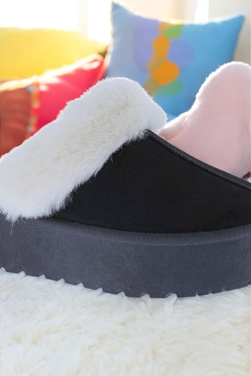 Weeboo Thick Bottom Fur Trim Snow Slippers - NeoKira Unlimited