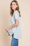 Cotton Bleu by Nu Lab Contrast Trim Short Sleeve Slit T-Shirt T-Shirt Trendsi   