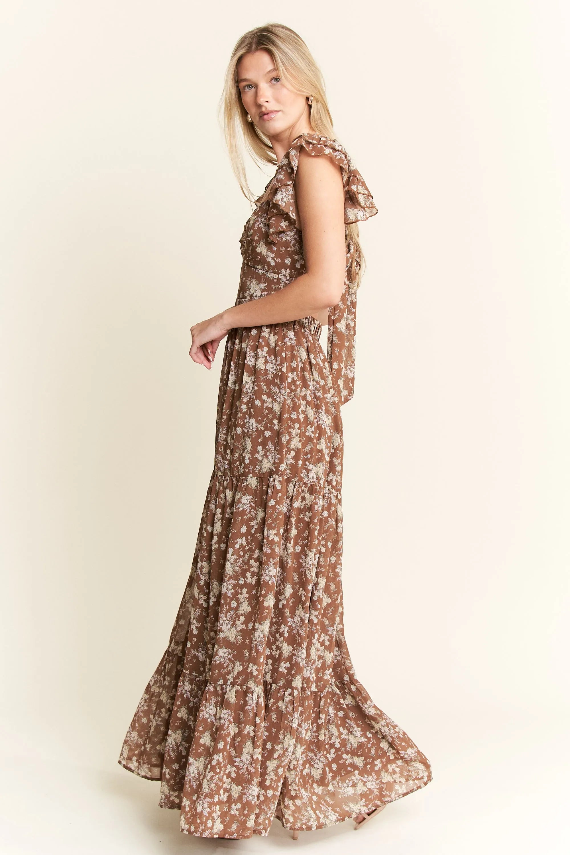 Jade By Jane Boho Chic Vintage Floral Maxi Dress – Romantic Tiered Ruffle Garden Gown - NeoKira Unlimited