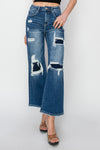 Risen Full Size High Rise Patch Detailed Wide Leg Crop Jeans Jeans Trendsi   