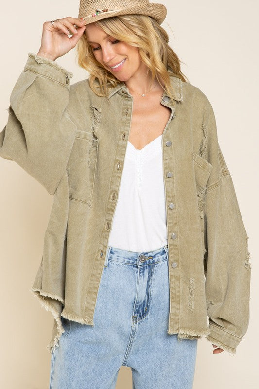 POL Fringe Distressed Oversized Jacket Jacket POL   