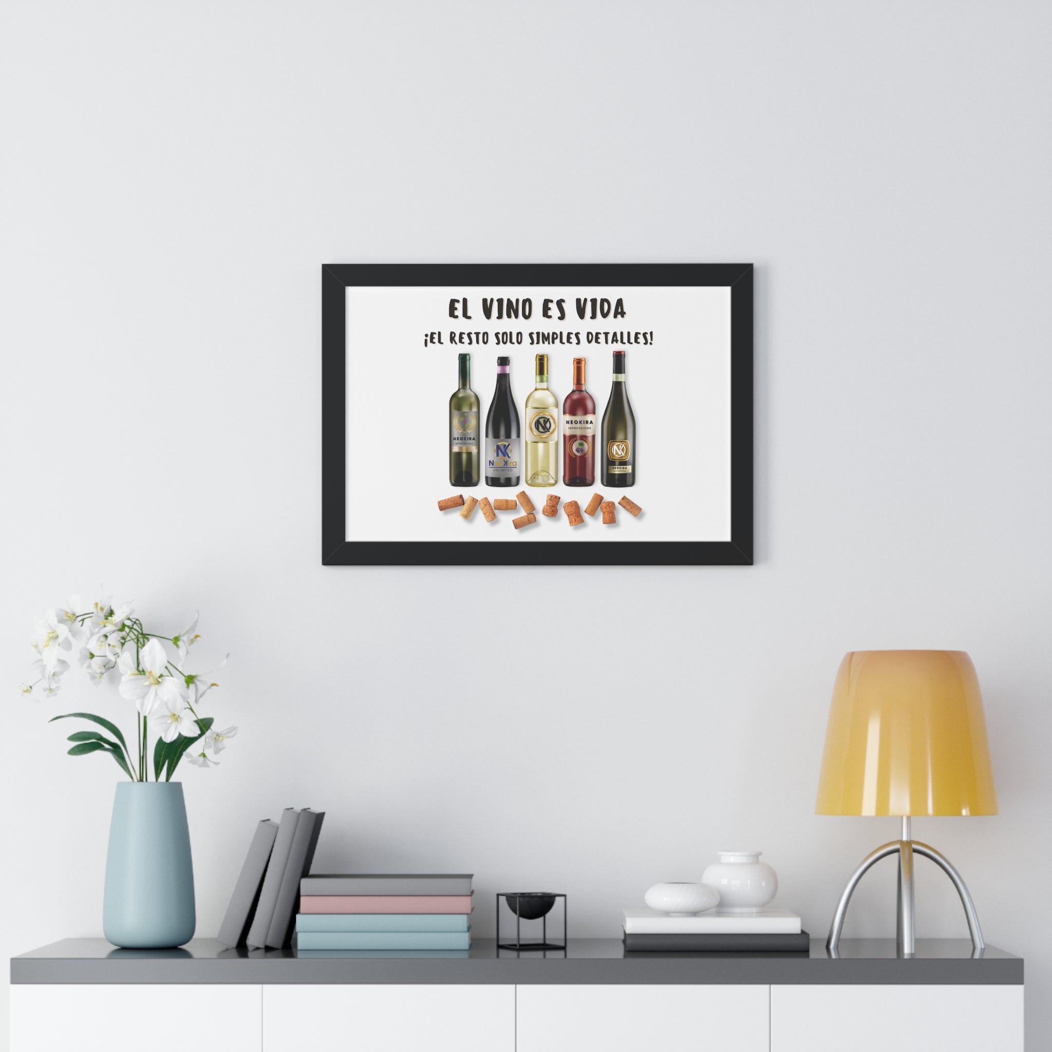 EL VINO ES VIDA Framed Horizontal Poster Poster Printify 24″ x 16″ Black 