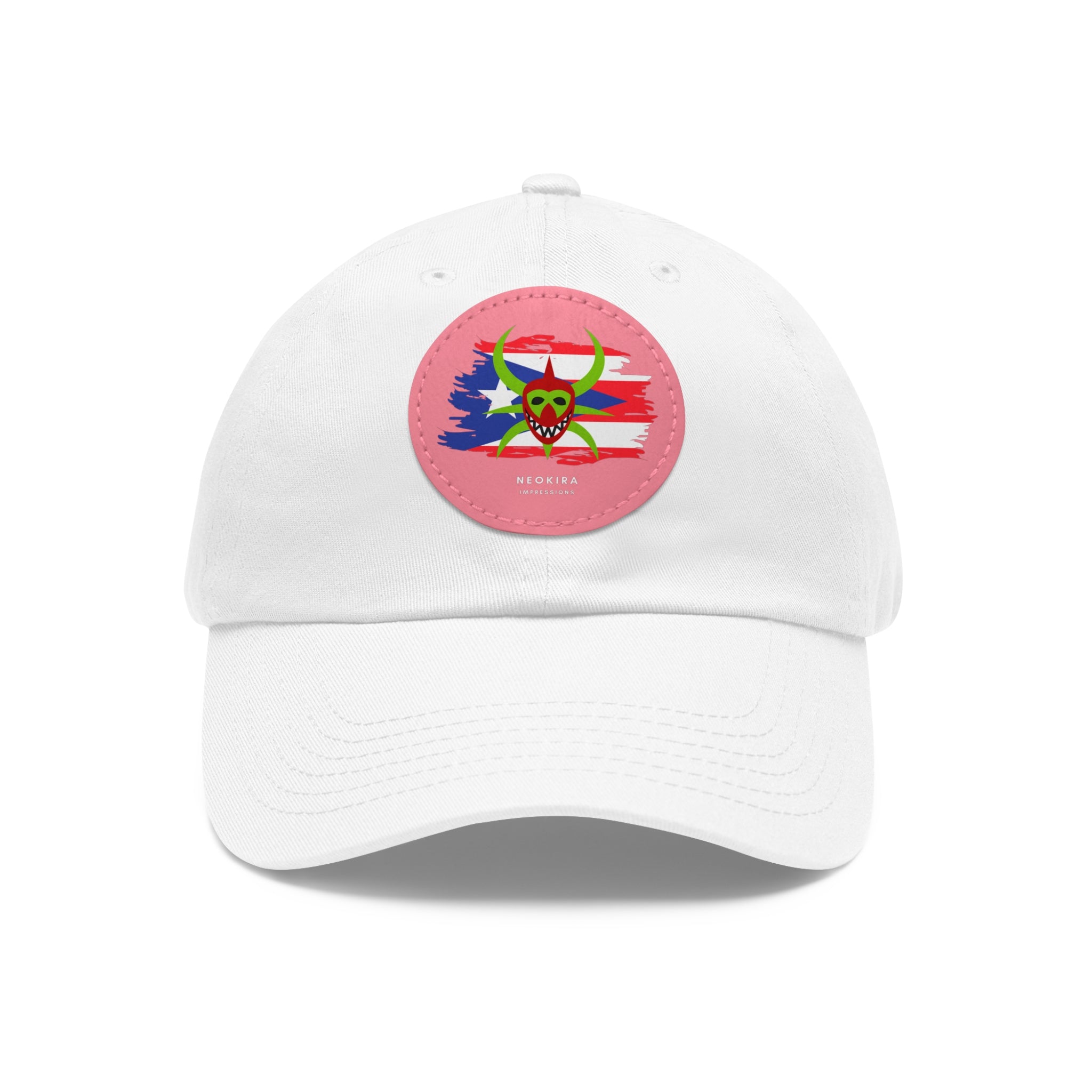 VEJIGANTE Dad Hat with Leather Patch (Round) Caps Printify White / Pink patch Circle One size