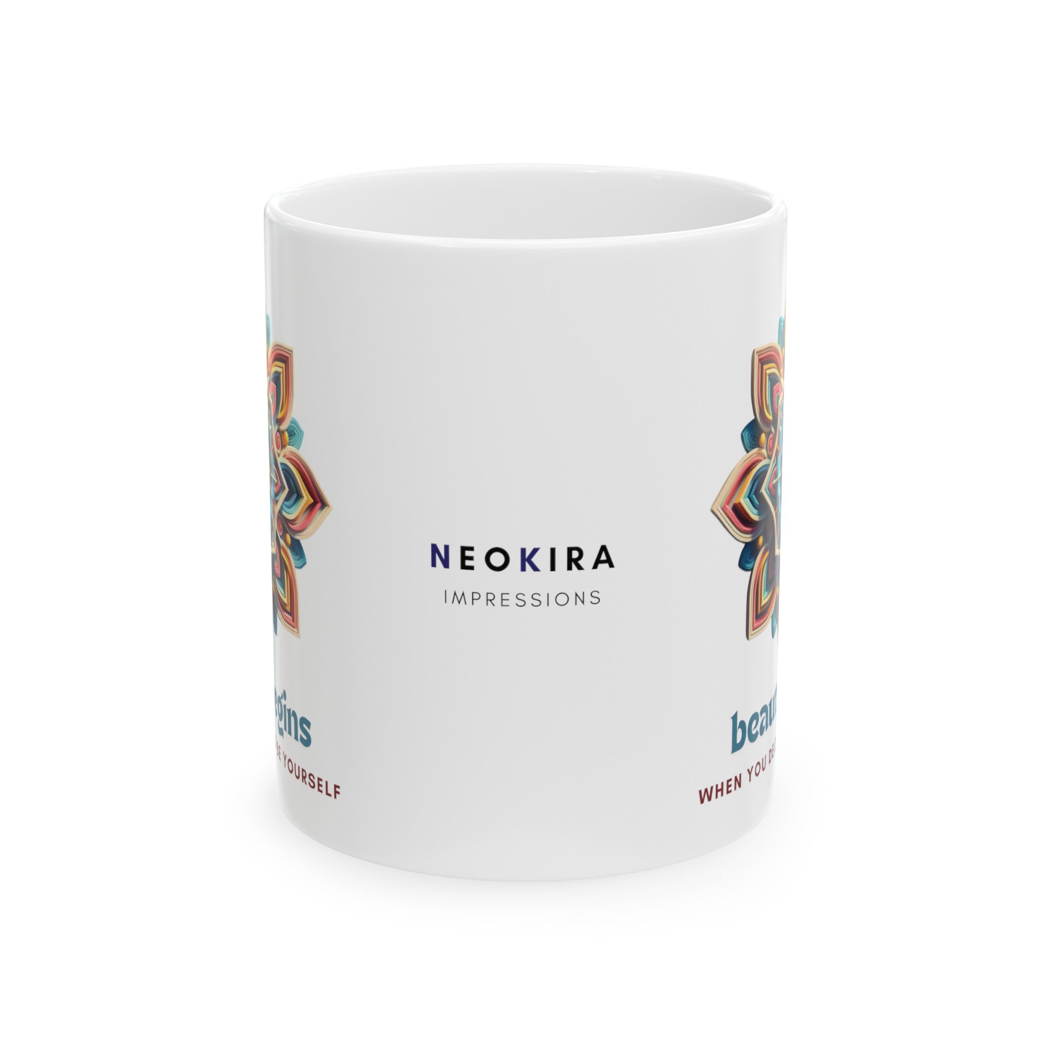 BEAUTY BEGINS MANDALA Ceramic Mug 11oz 11oz Mug Printify   