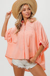 BiBi Plaid Button Up Dolman Sleeve Shirt Shirt Trendsi Blush/Lt Coral S 