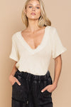 POL Half Sleeve V-neck Waffle Knit Top Top POL CREAM L 