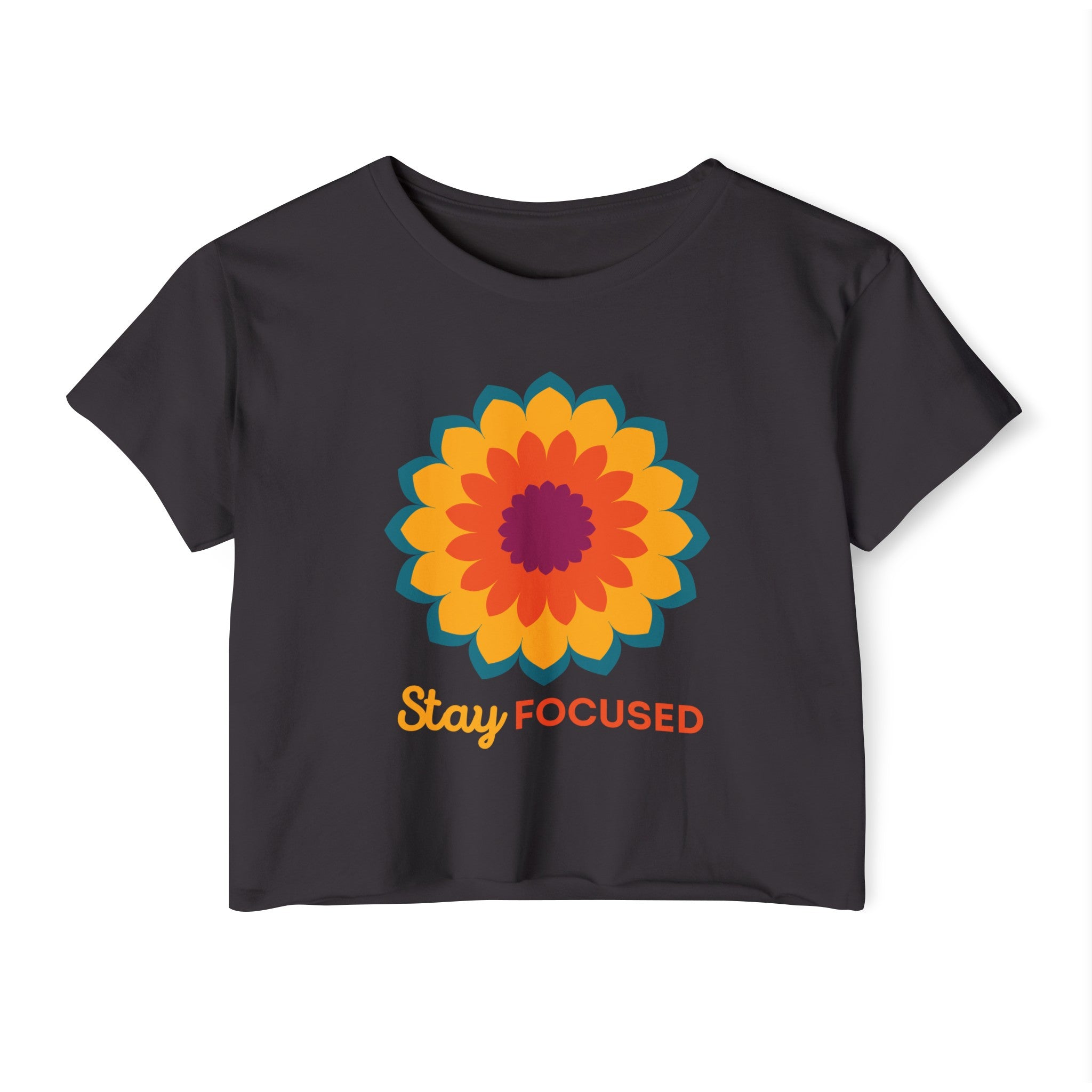 STAY FOCUSED MANDALA Women's Festival Crop Top Crop Tee Printify Black XS 