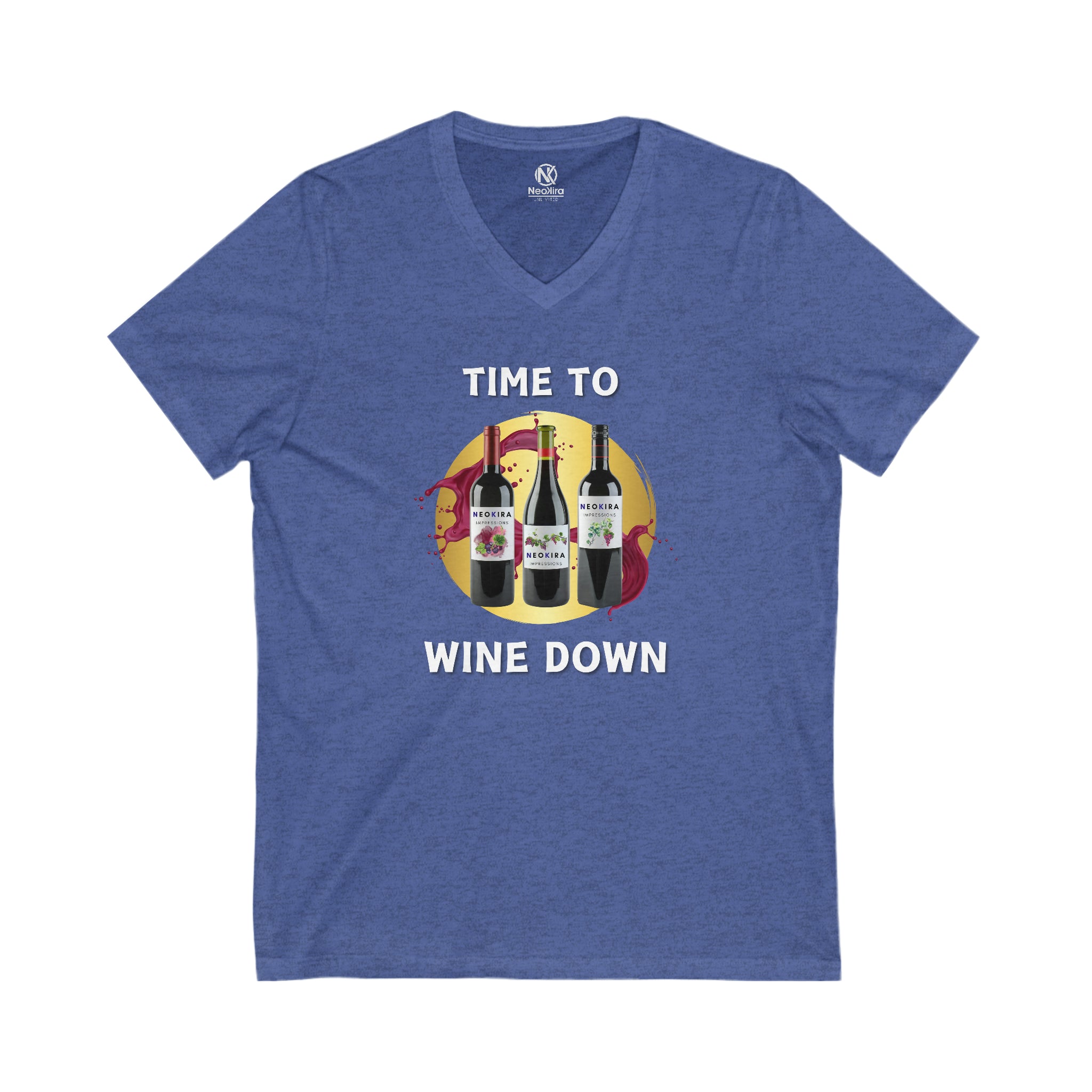 TIME TO WINE DOWN Unisex Jersey Short Sleeve V-Neck Tee T-Shirt Printify S Heather True Royal 