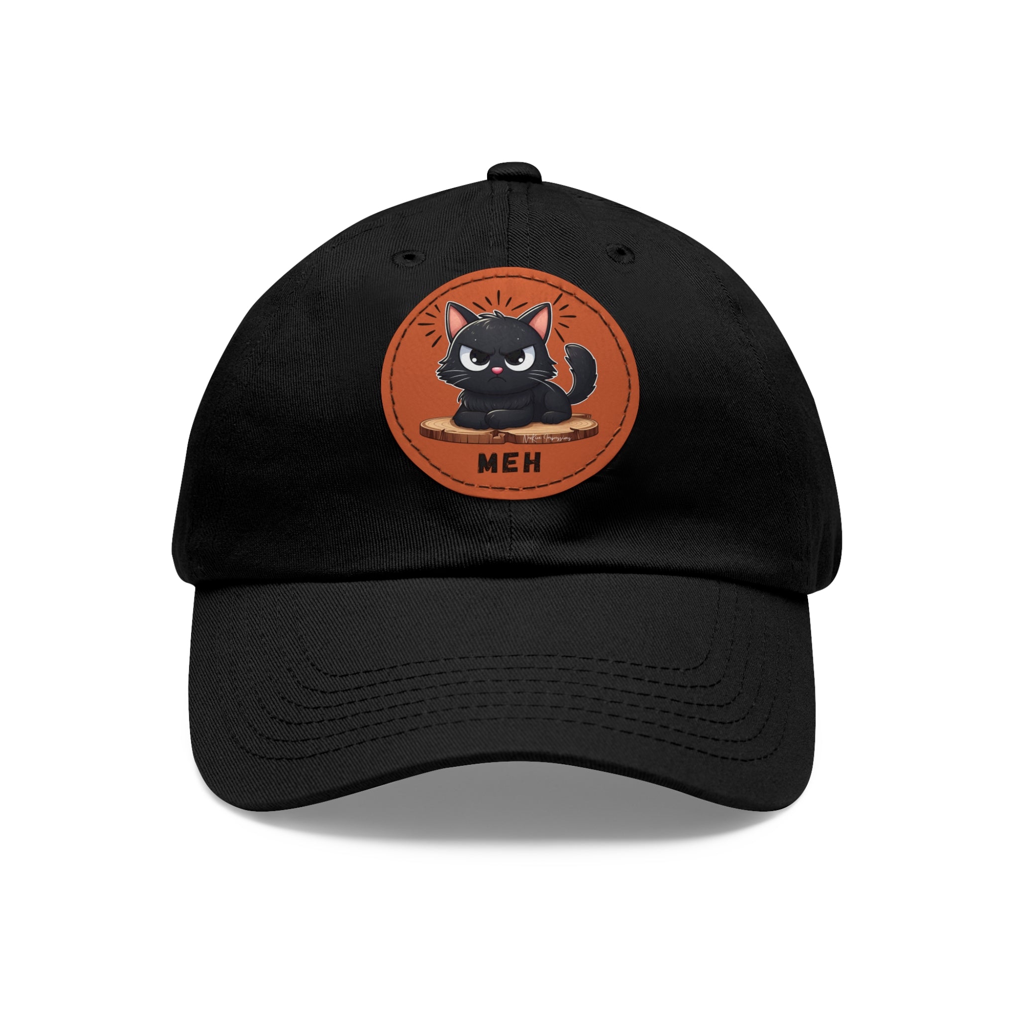 MEH Dad Hat with Leather Patch (Round) Caps Printify Black / Light Brown Circle One size