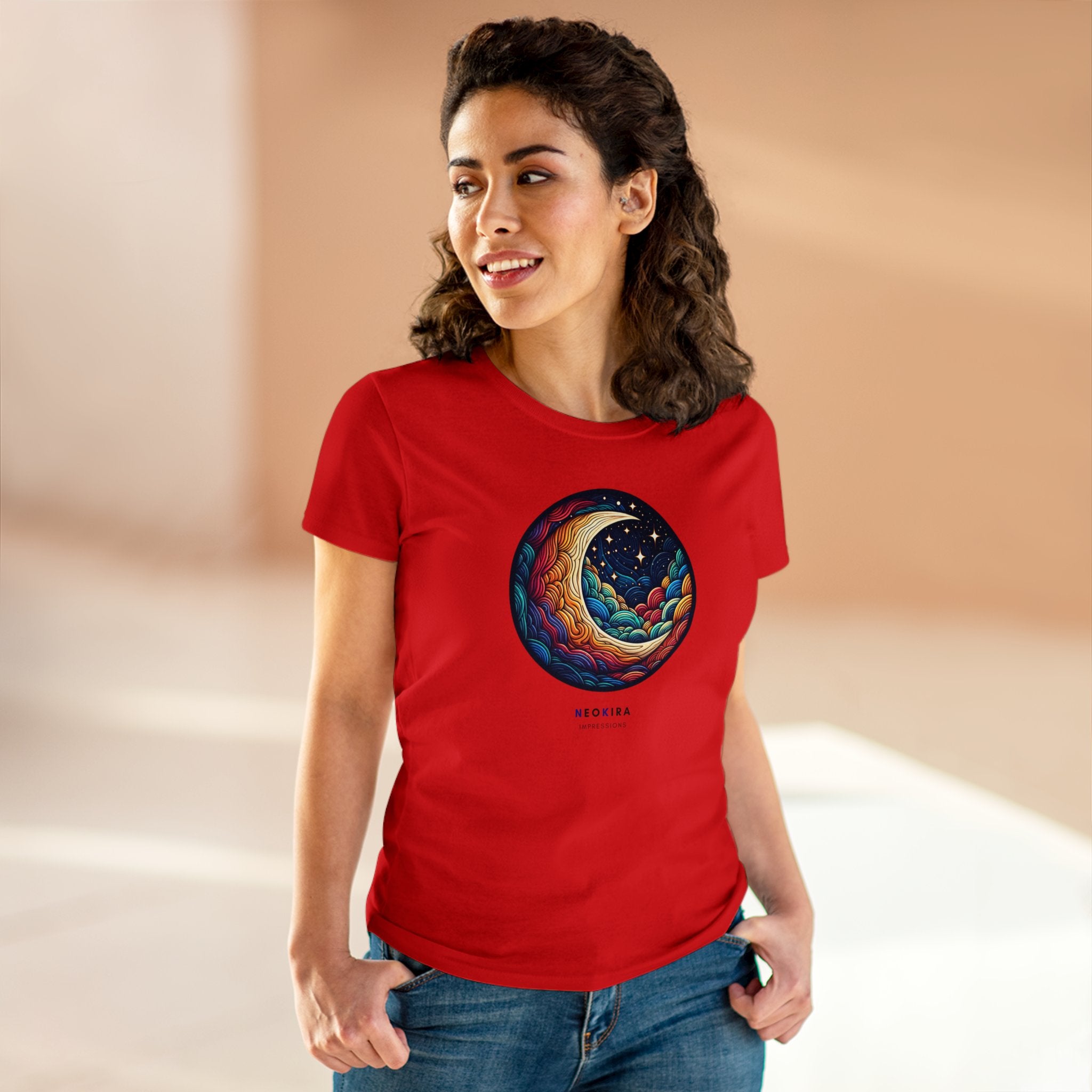 MOON AND STARS Women's Midweight Cotton Tee T-Shirt Printify   