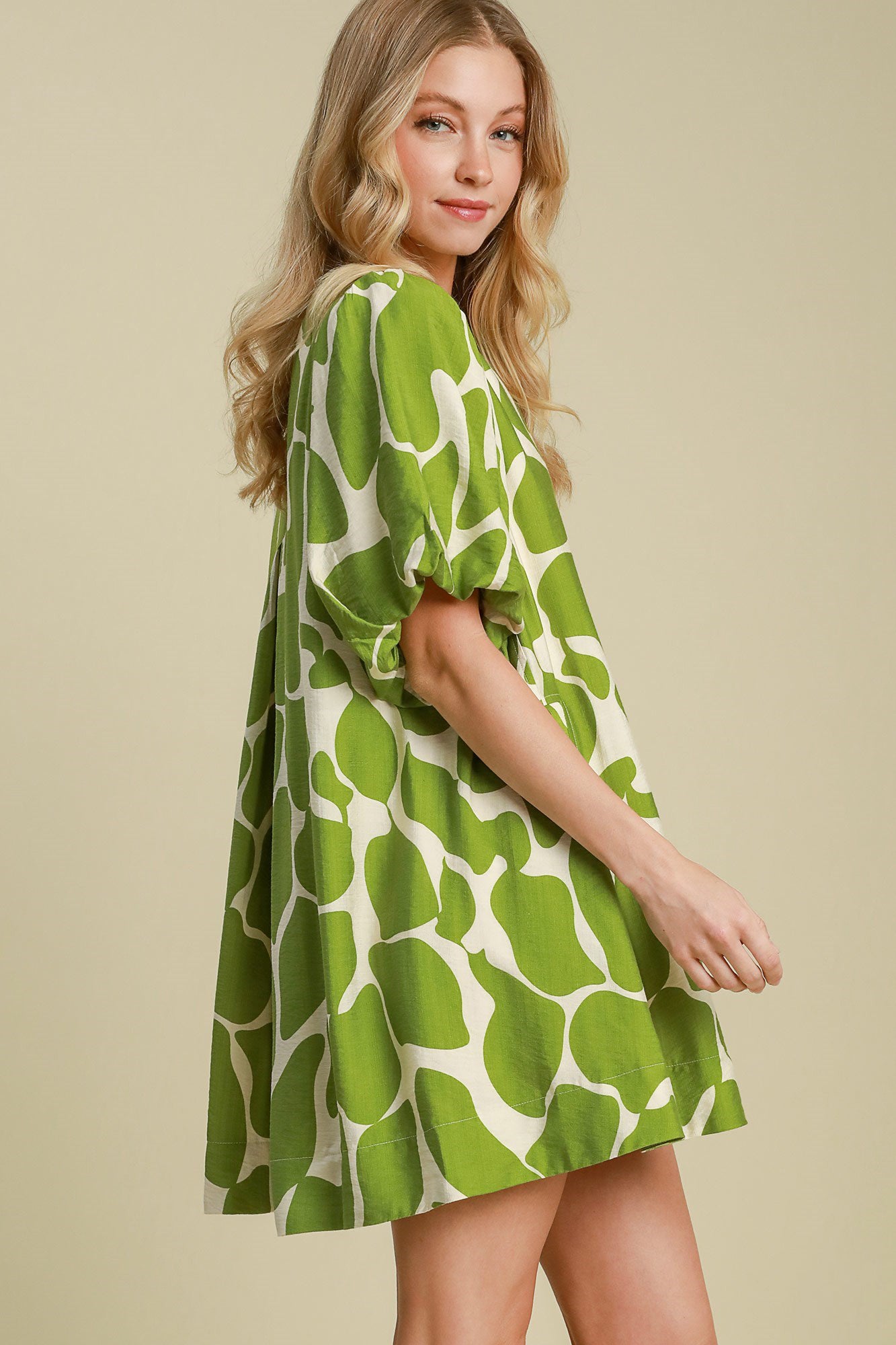 Umgee Two Tone Abstract Print Puff Sleeve Dress - NeoKira Unlimited