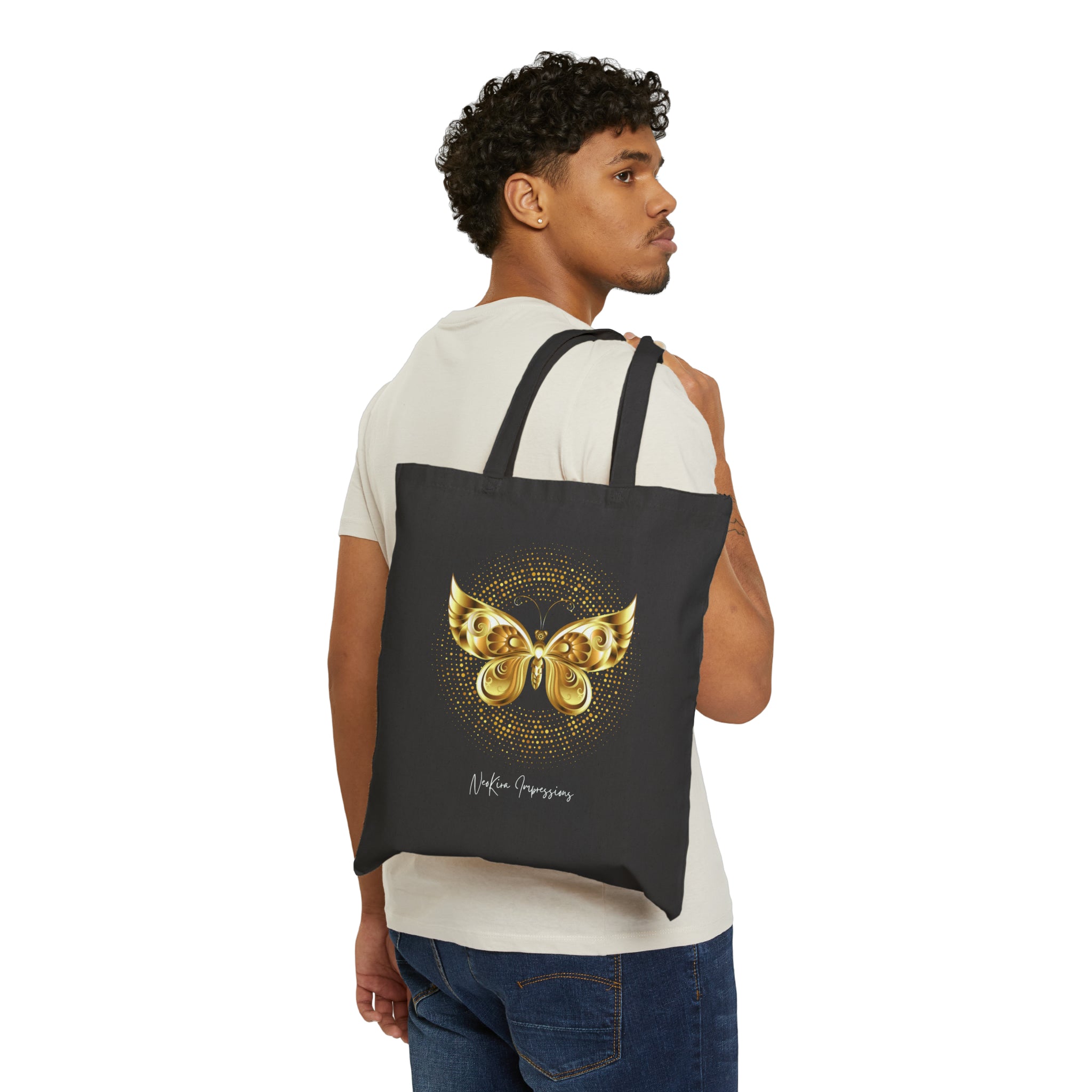 GOLDEN BUTTERFLY Cotton Canvas Tote Bag Tote Bag Printify   