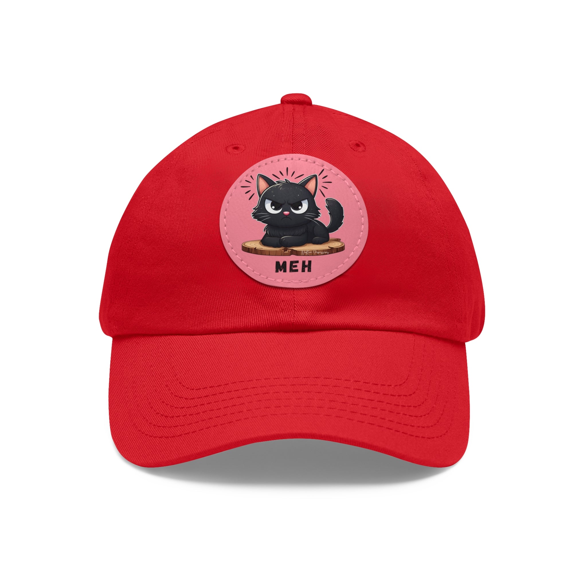 MEH Dad Hat with Leather Patch (Round) Caps Printify Red / Pink patch Circle One size