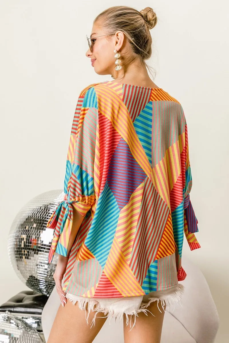 BiBi Multi Stripe Colorblock Blouse – Bold Bright & Playful - NeoKira Unlimited