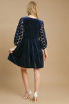 Umgee Dotted Lace Sleeve Tiered Velvet Mini Dress - NeoKira Unlimited