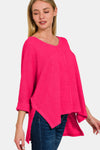 Zenana V-Neck High-Low Jacquard Knit Top Top Trendsi   