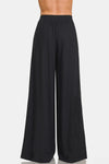 Zenana Pleated Linen Blend Wide Leg Pants Pants Trendsi   