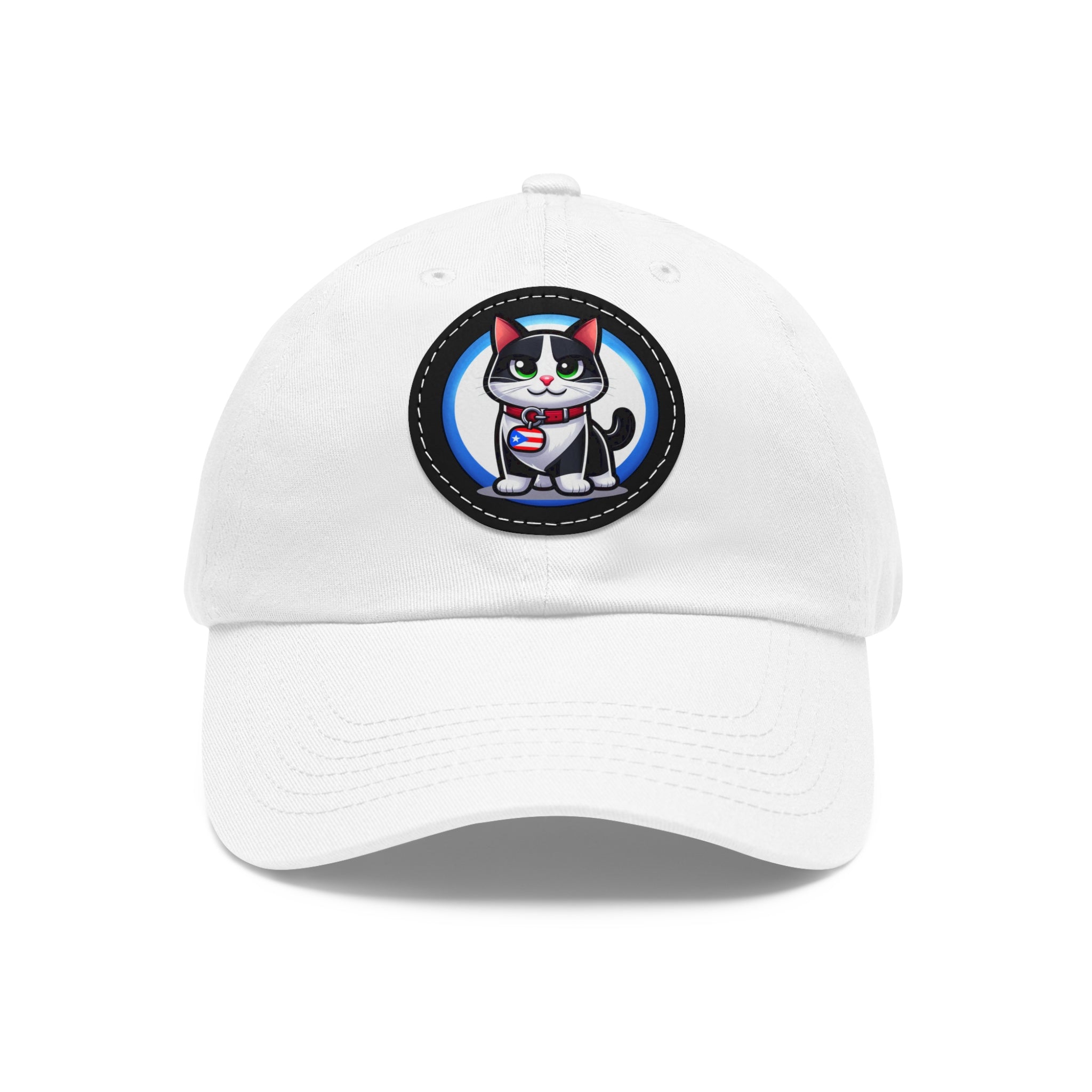 COOL TUXEDO CAT Dad Hat with Leather Patch (Round) Caps Printify White / Black patch Circle One size