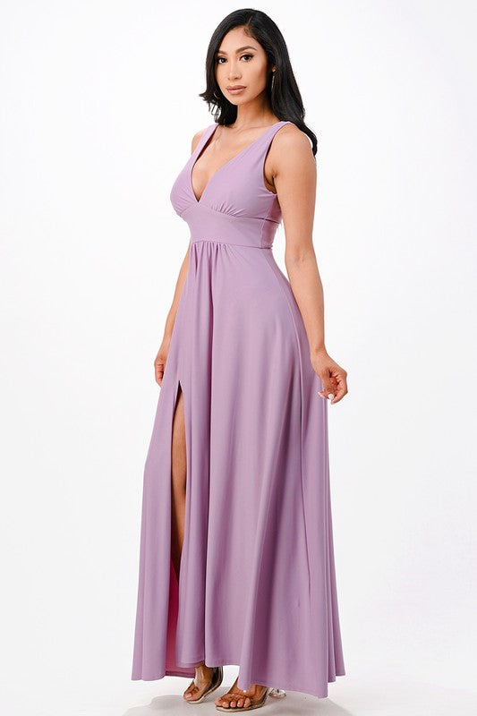 La Scala Dull Tricot Deep V-Neck A-Line Maxi Dress - NeoKira Unlimited