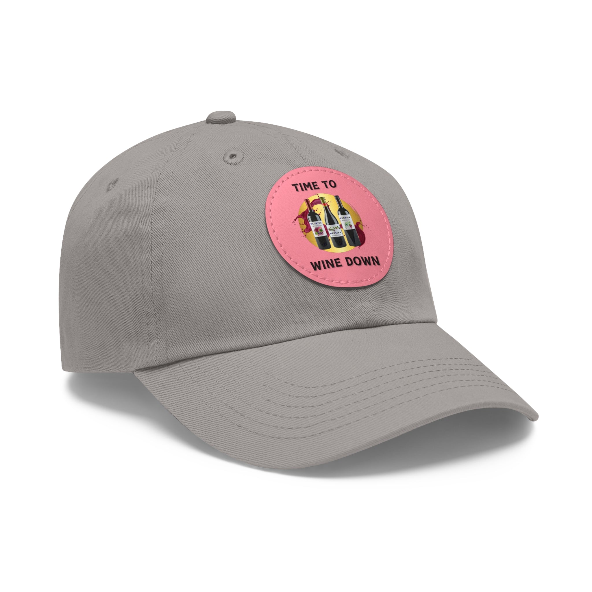 TIME TO WINE DOWN Dad Hat with Leather Patch (Round) Caps Printify   