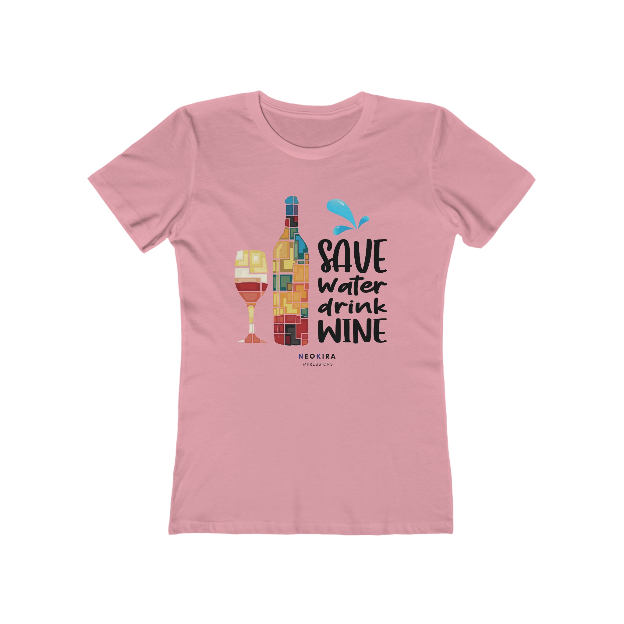 SAVE WATER DRINK WINE The Boyfriend Tee for Women T-Shirt Printify Solid Light Pink S 