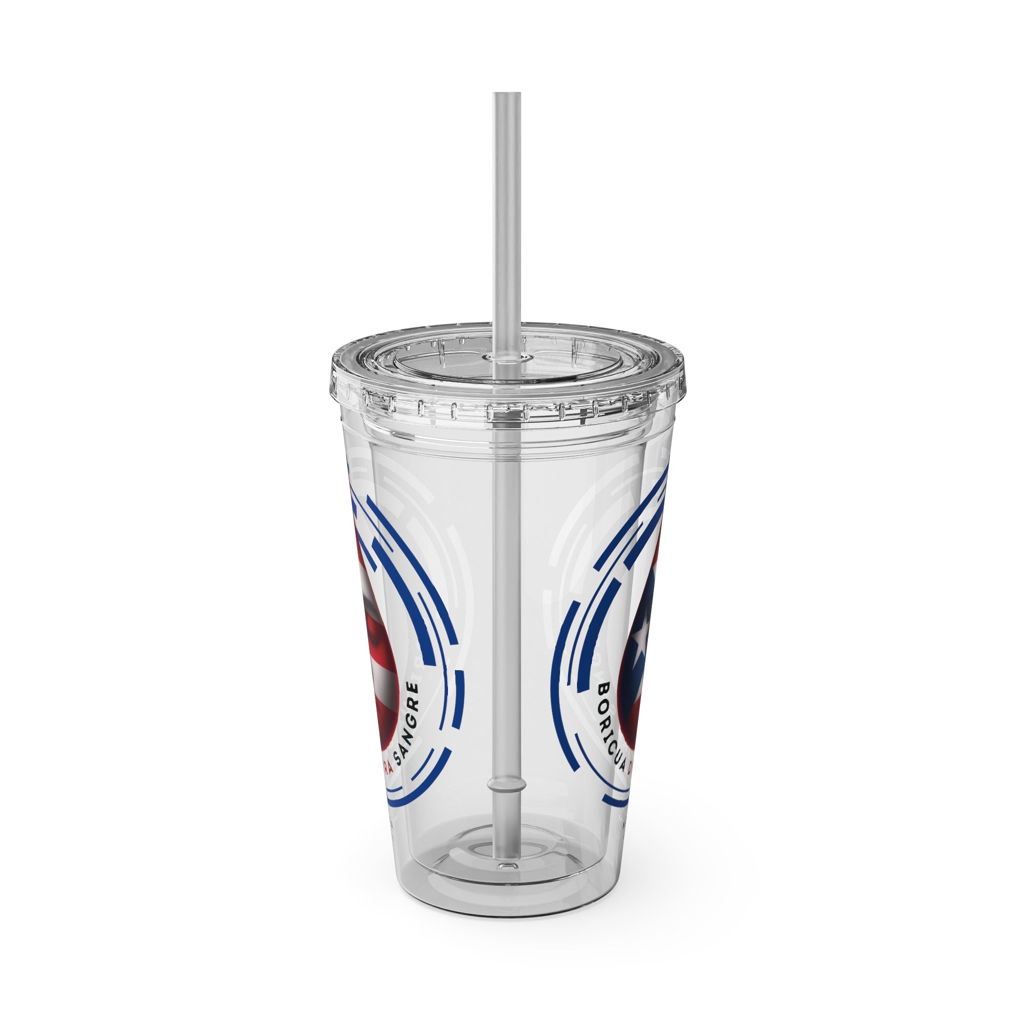 BORICUA DE PURA SANGRE Sunsplash Tumbler with Straw, 16oz Acrylic Tumbler 16oz Printify   