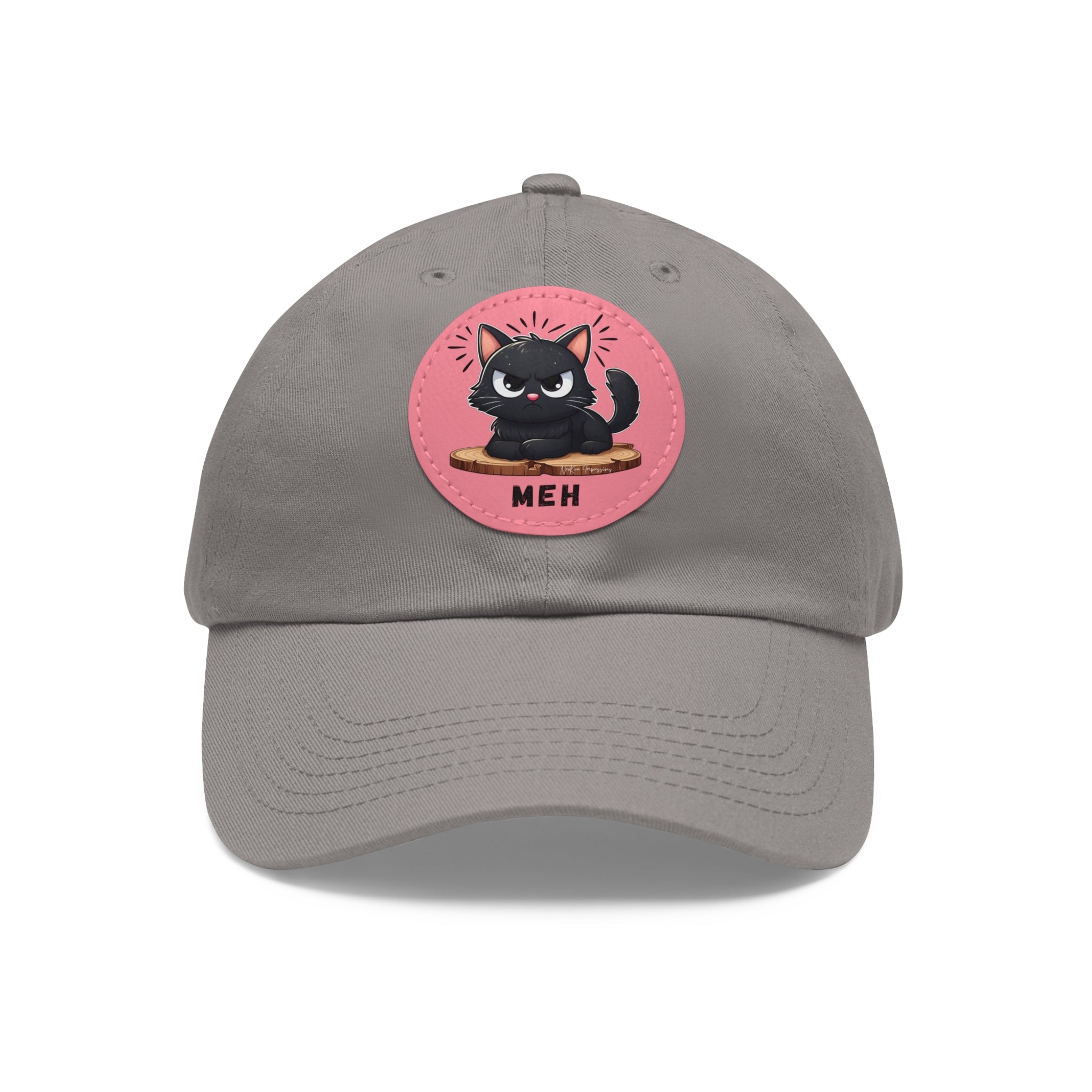 MEH Dad Hat with Leather Patch (Round) Caps Printify Grey / Pink patch Circle One size