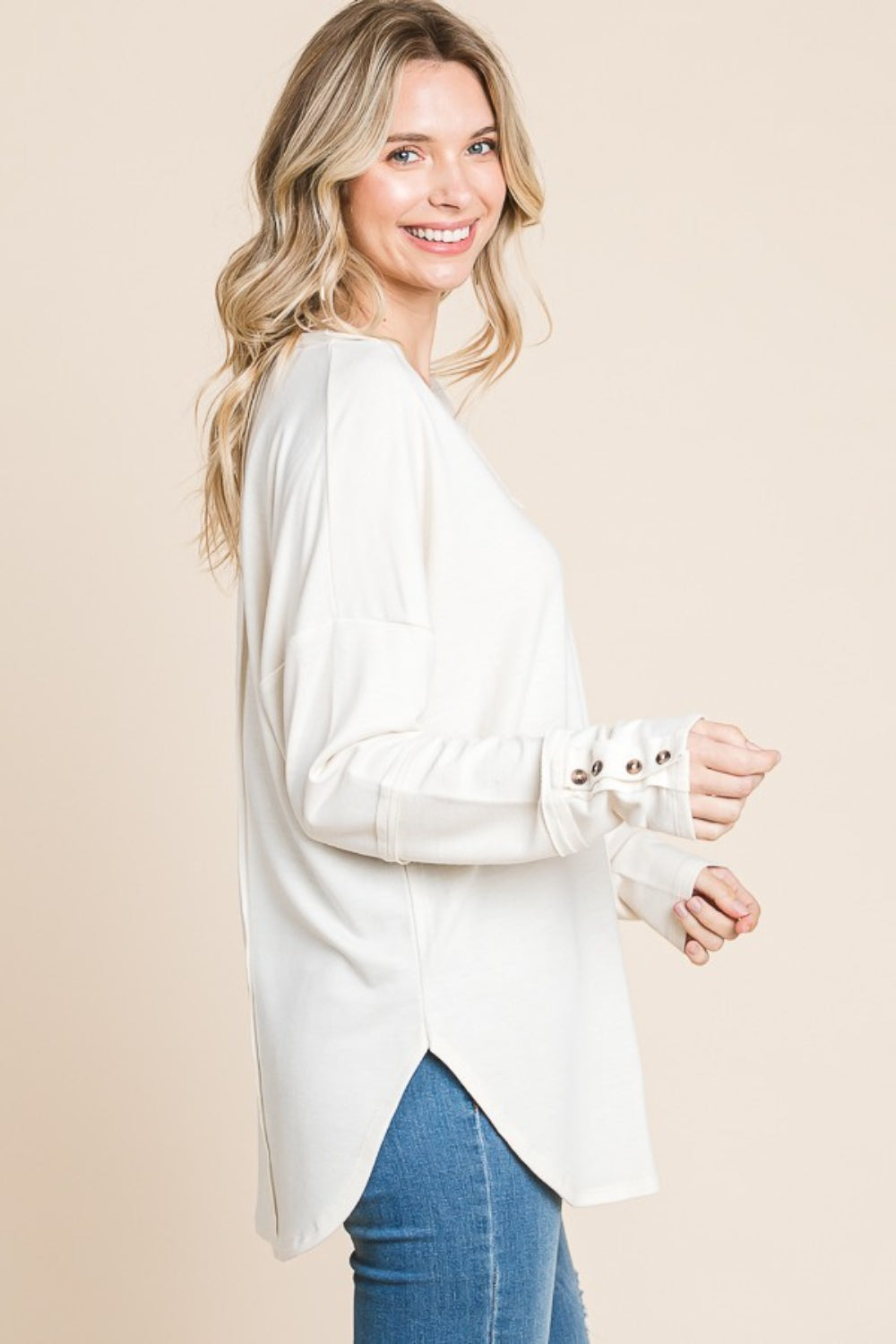 Culture Code Full Size V-Neck Dropped Shoulder Blouse Top Trendsi   