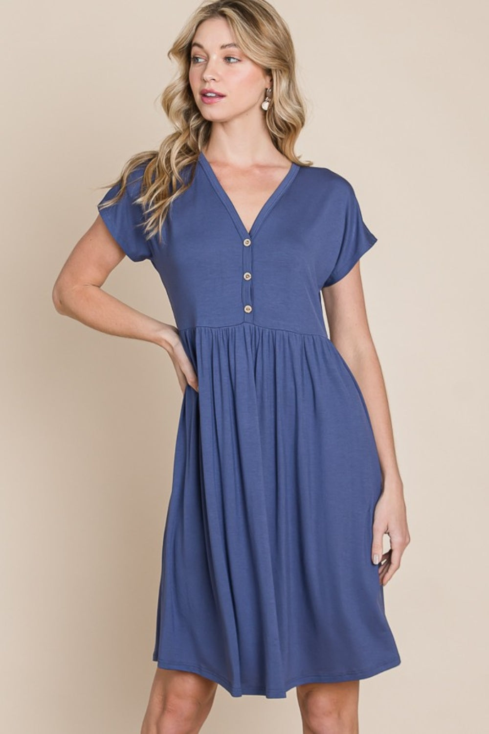 BOMBOM V-Neck Short Sleeve Dress - NeoKira Unlimited