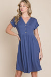 BOMBOM V-Neck Short Sleeve Dress Short Dress Trendsi Blue S 