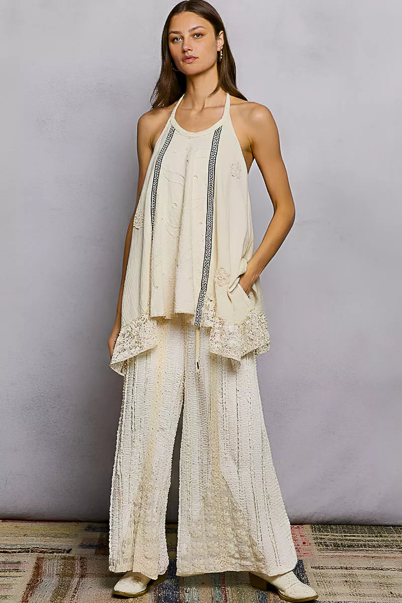 POL Lace Ruffle Halter Neck Cami - NeoKira Unlimited