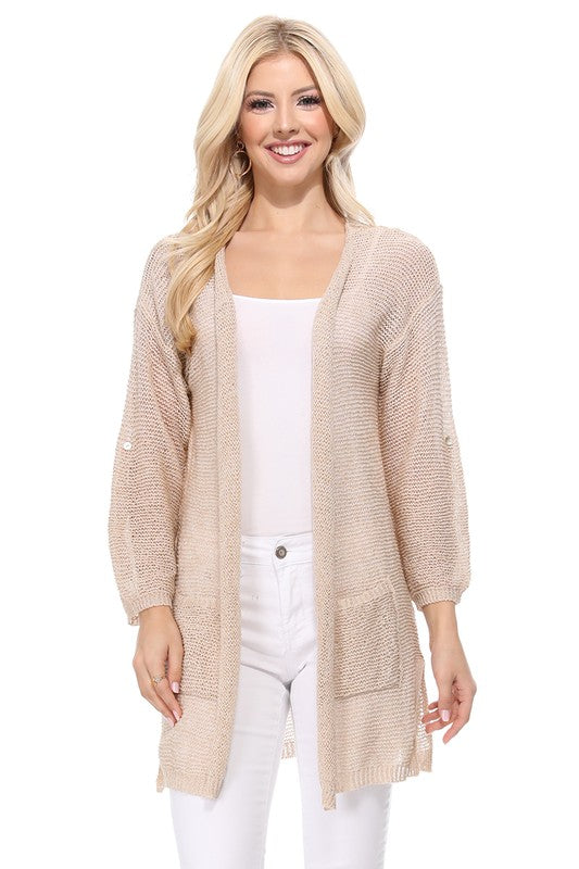 See Through Stitch Sweater Long Cardigan Cardigan Mak Sand SM 