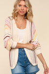 Haptics Full Size Striped Crochet Open Front Cardigan - NeoKira Unlimited