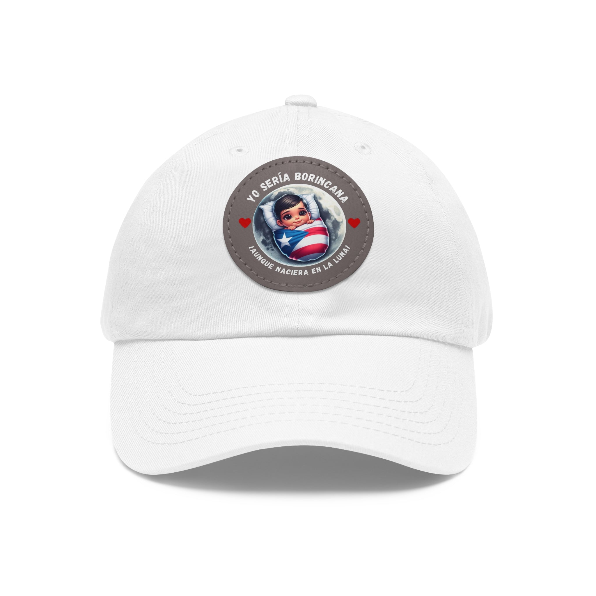 YO SERIA BORINCANA Dad Hat with Leather Patch (Round) Caps Printify White / Grey patch Circle One size