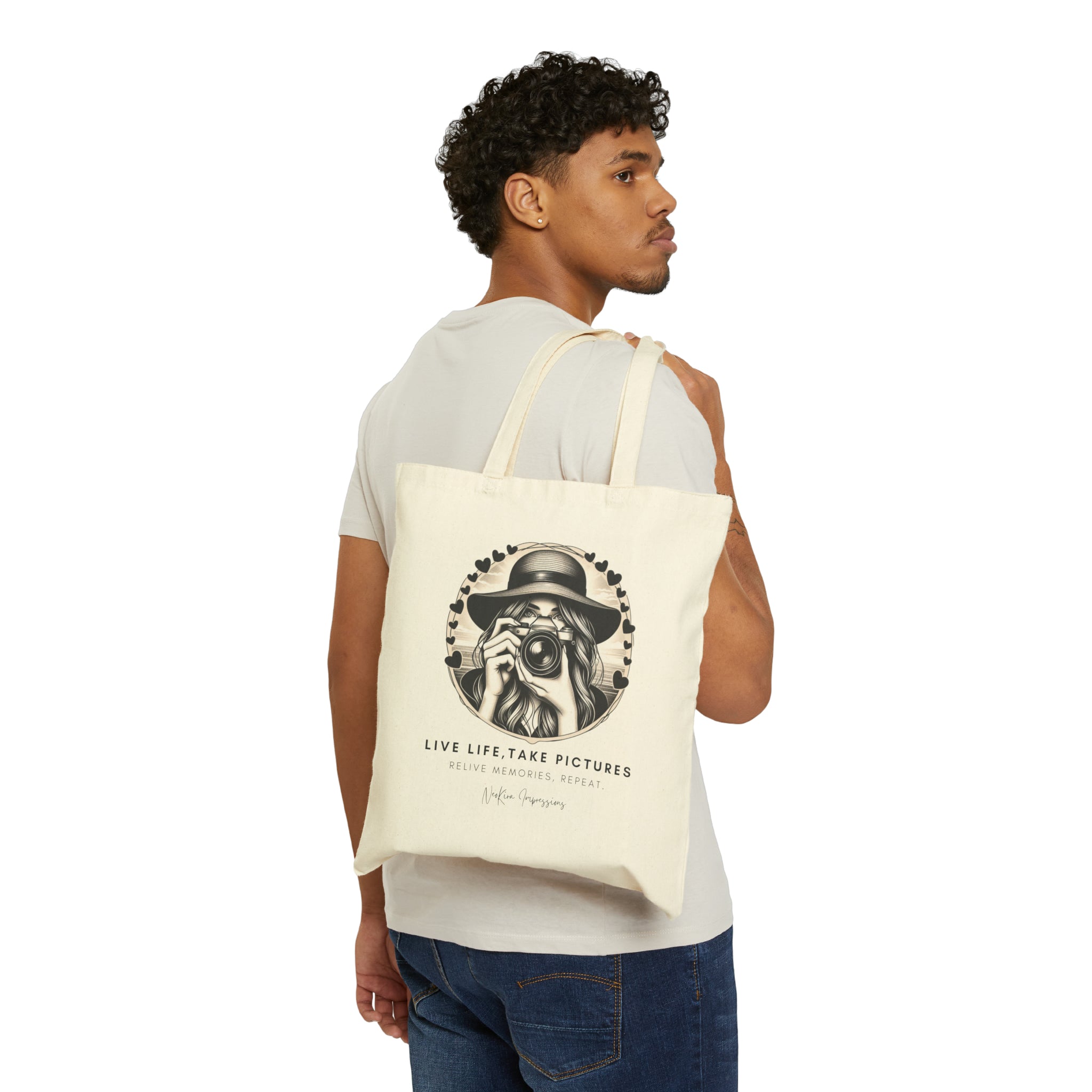 TAKE PICTURES Cotton Canvas Tote Bag Tote Bag Printify   