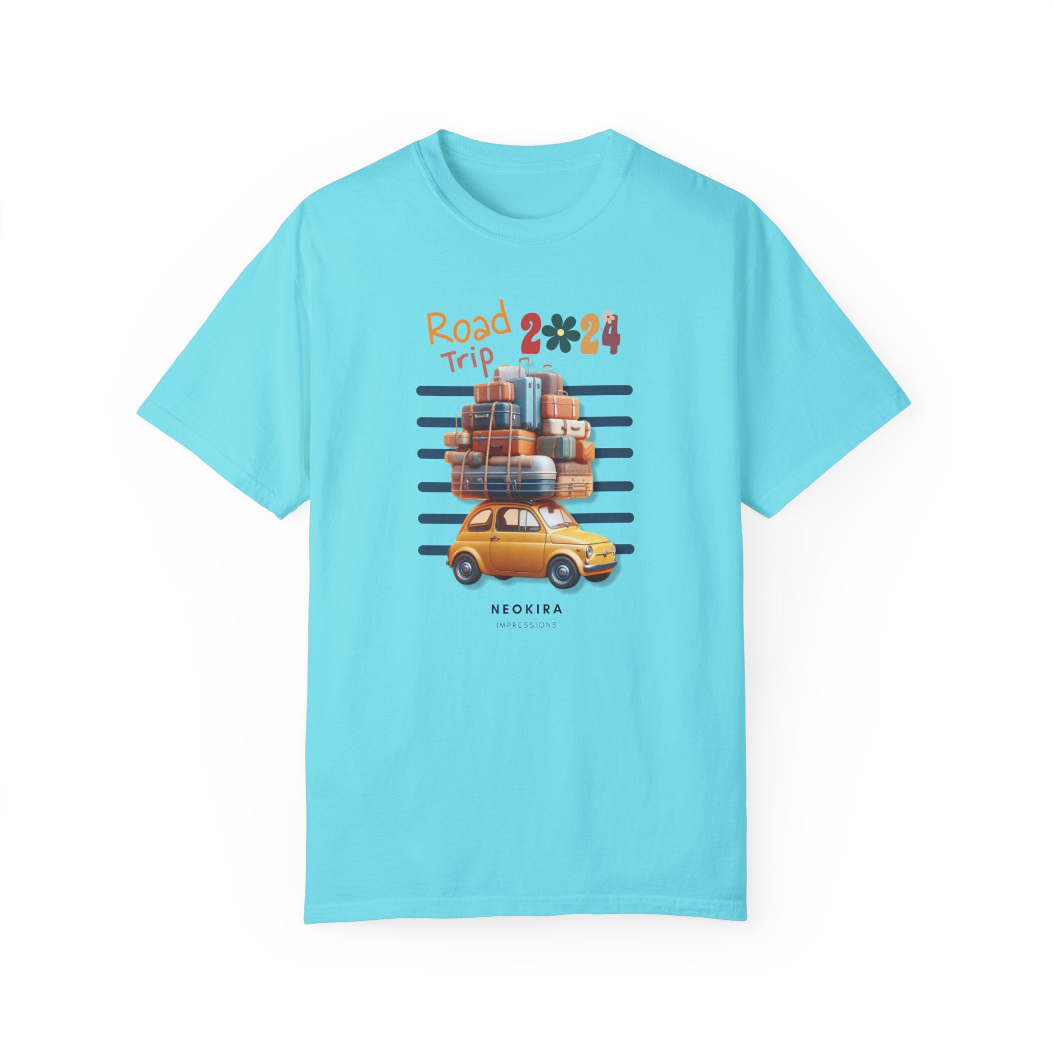 ROAD TRIP Unisex Garment-Dyed T-shirt T-Shirt Printify Lagoon Blue S 