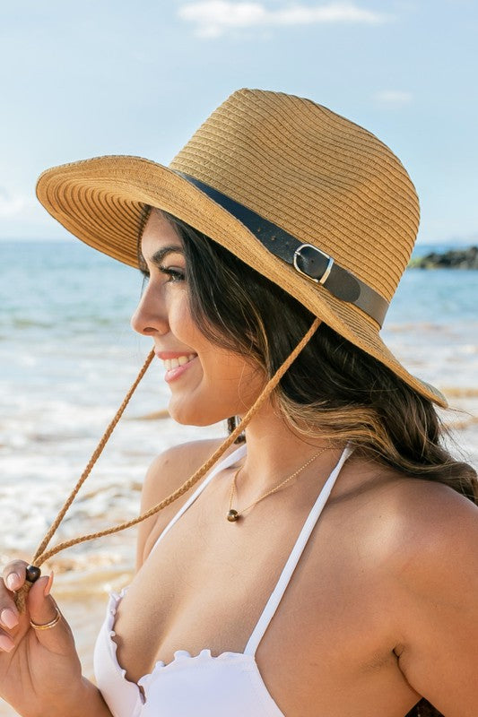 Modern Minimalist Panama Hat with Faux Leather Belt | Adjustable Elegant Sun Hat - NeoKira Unlimited