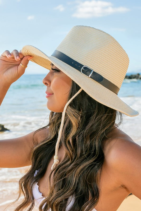 Modern Minimalist Panama Hat with Faux Leather Belt | Adjustable Elegant Sun Hat - NeoKira Unlimited