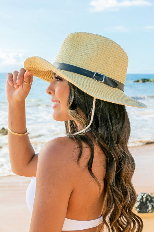 Modern Minimalist Panama Hat with Faux Leather Belt | Adjustable Elegant Sun Hat - NeoKira Unlimited