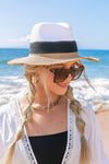 Fray-Edge Color Block Straw Panama Fedora Hat Straw Hats Aili's Corner   