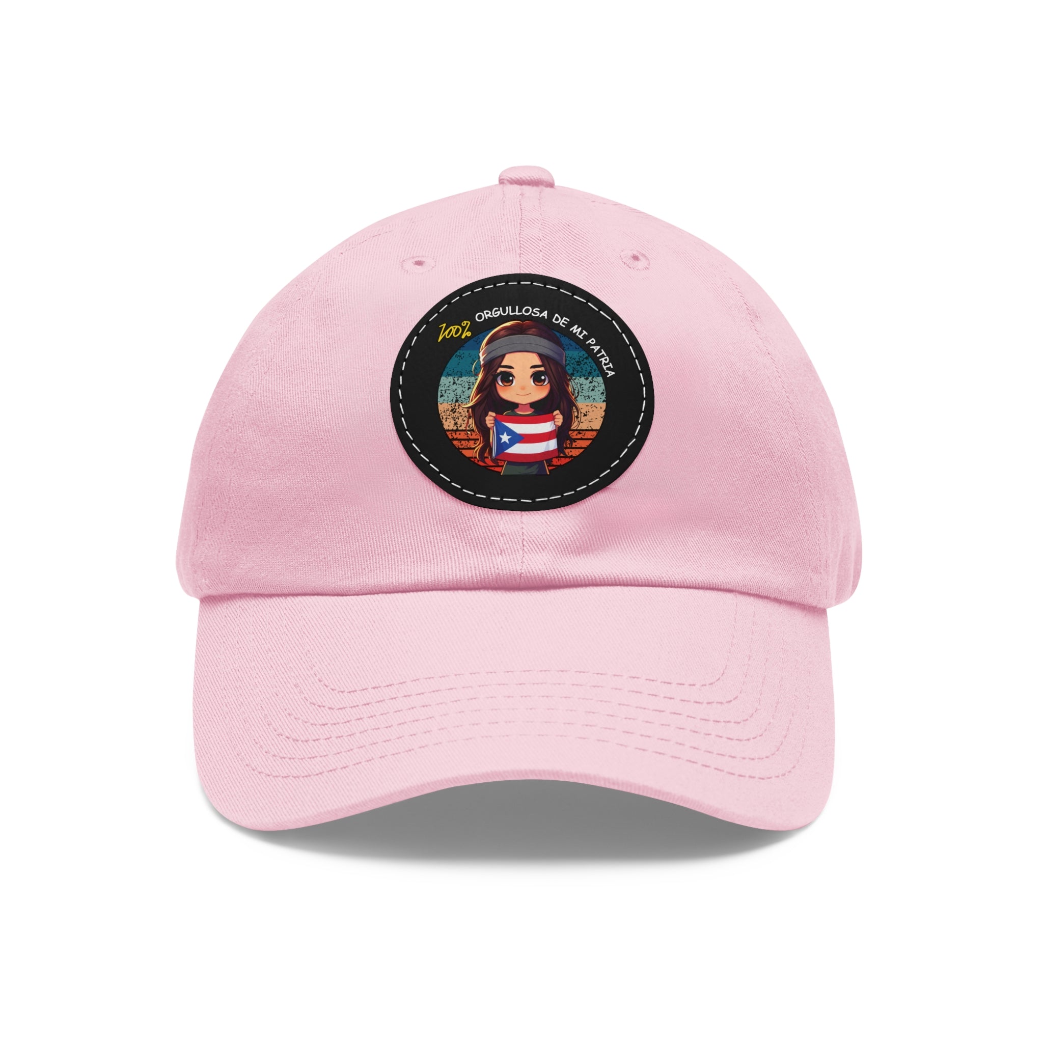 ORGULLOSA DE MI PATRIA Dad Hat with Leather Patch (Round) Caps Printify Light Pink / Black patch Circle One size