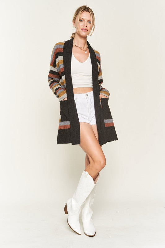 Jade By Jane Colorful Cozy Boho Stripe Knit Cardigan - NeoKira Unlimited