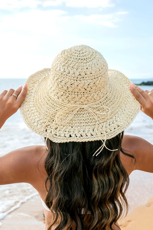 Coastal Boho Woven Straw Sunhat | Raffia Bow Accent Wired Brim - NeoKira Unlimited