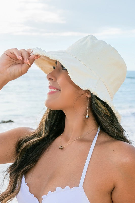 Urban Boho Frayed Edge Canvas Bucket Hat | Distressed Cotton Sun Style - NeoKira Unlimited