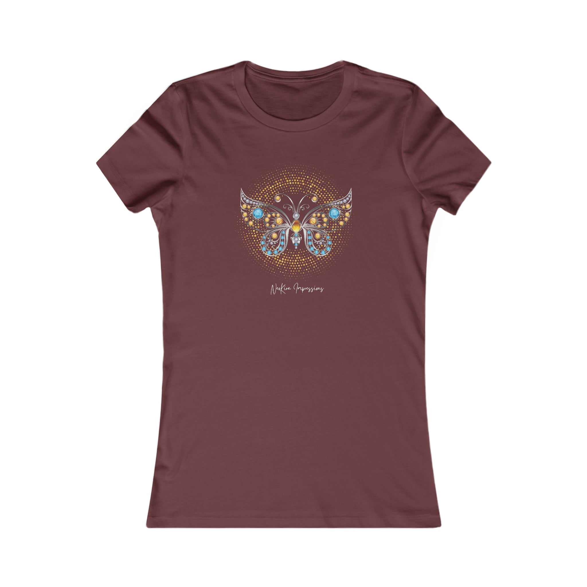 GOLDEN AND TURQUOISE BUTTERFLY Women's Favorite Tee T-Shirt Printify S Maroon 