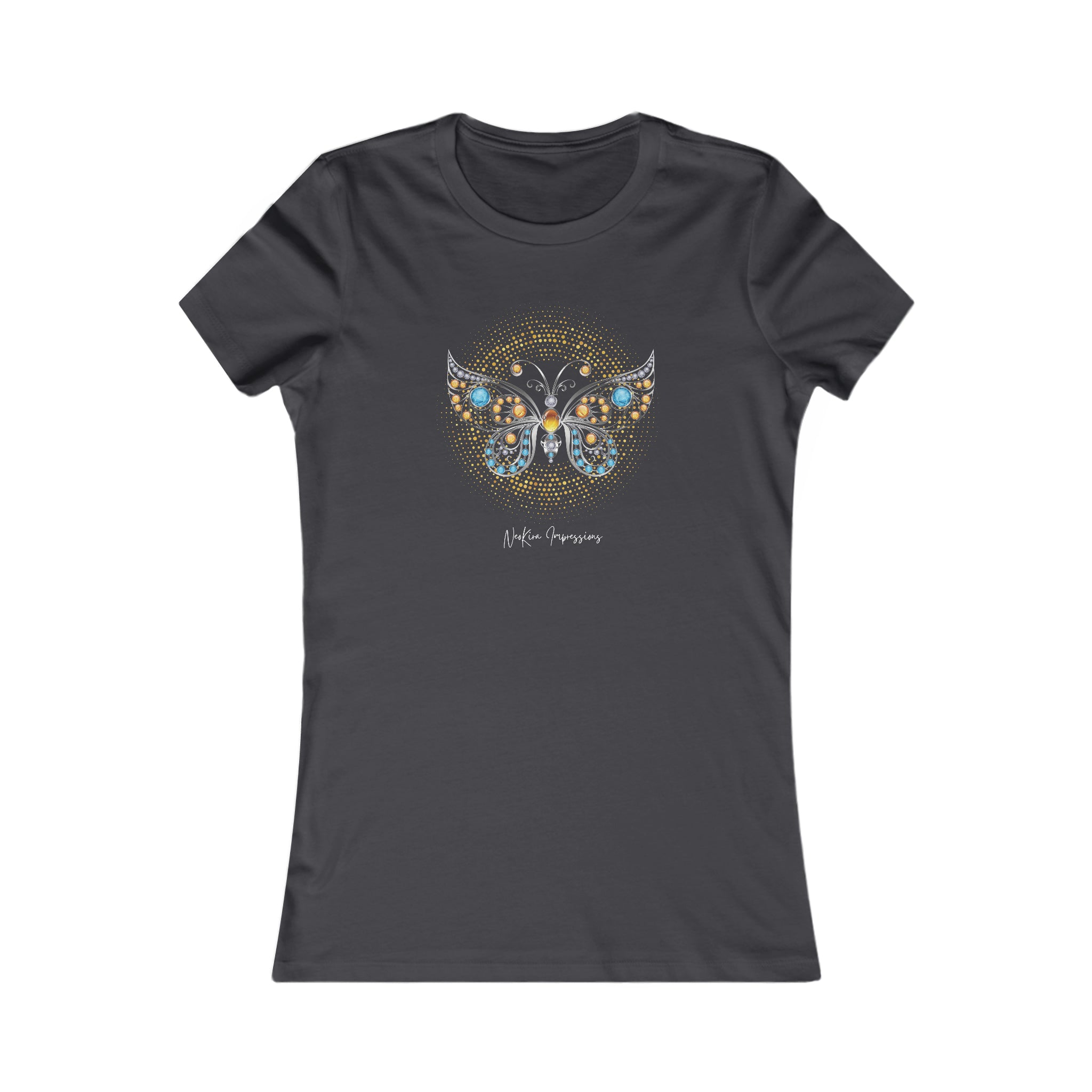 GOLDEN AND TURQUOISE BUTTERFLY Women's Favorite Tee T-Shirt Printify S Dark Grey 