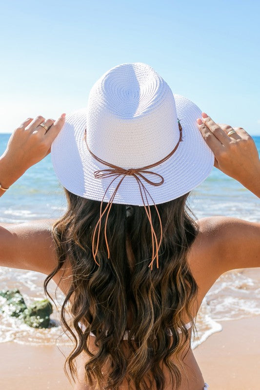 Beaded Belt Straw Panama Fedora Hat Straw Hats Aili's Corner   