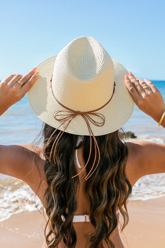 Beaded Belt Straw Panama Fedora Hat Straw Hats Aili's Corner   